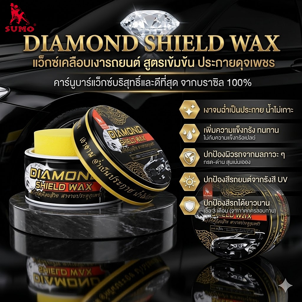 แว็กซ์เคลือบสีรถ เปลี่ยนรถคันเดิม ให้เงาฉ่ำประกายดุจรถใหม่ สำหรับสีเข้ม 300g SUMO